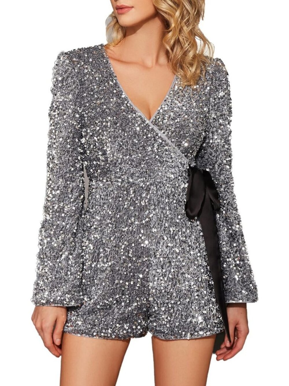 Sparkly Sequin Romper for Women | Long Sleeve Disco Jumpsuit | Party Outfit
